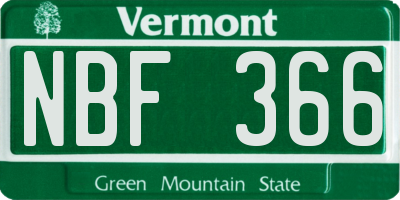VT license plate NBF366
