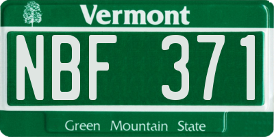 VT license plate NBF371