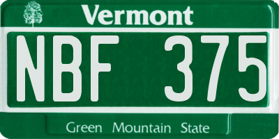 VT license plate NBF375