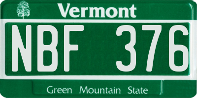 VT license plate NBF376