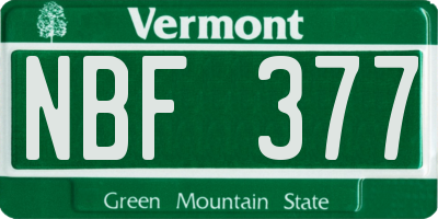 VT license plate NBF377