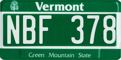 VT license plate NBF378