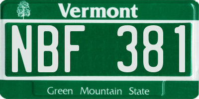 VT license plate NBF381