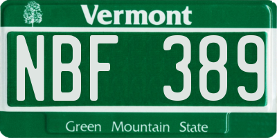 VT license plate NBF389