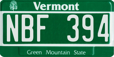 VT license plate NBF394