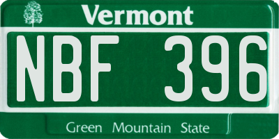 VT license plate NBF396