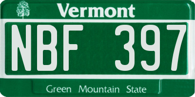 VT license plate NBF397