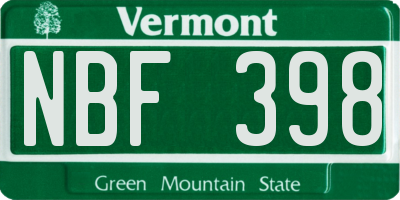 VT license plate NBF398