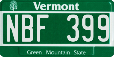 VT license plate NBF399