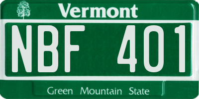 VT license plate NBF401