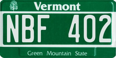 VT license plate NBF402