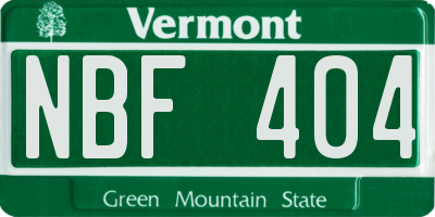 VT license plate NBF404