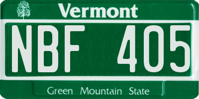 VT license plate NBF405