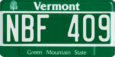 VT license plate NBF409