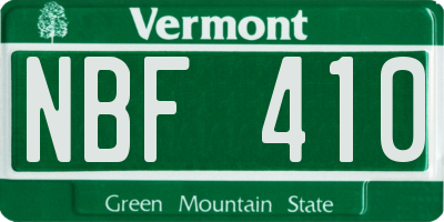 VT license plate NBF410