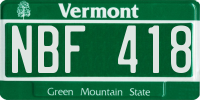 VT license plate NBF418
