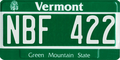 VT license plate NBF422