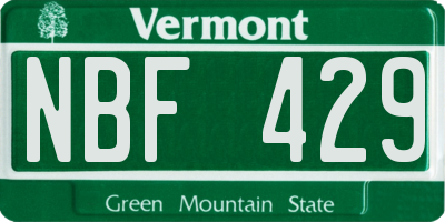 VT license plate NBF429
