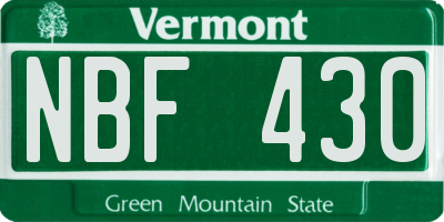 VT license plate NBF430