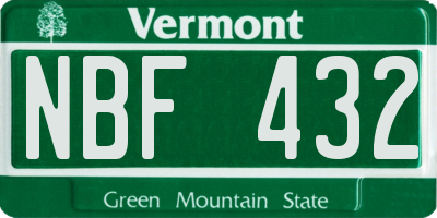 VT license plate NBF432
