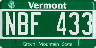 VT license plate NBF433