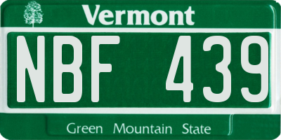 VT license plate NBF439
