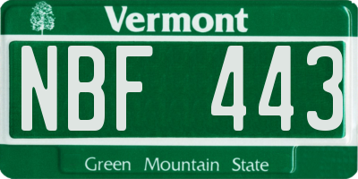 VT license plate NBF443