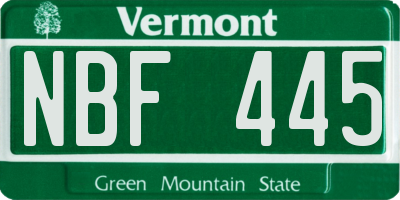 VT license plate NBF445