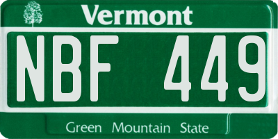 VT license plate NBF449