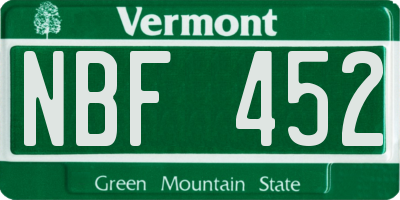 VT license plate NBF452