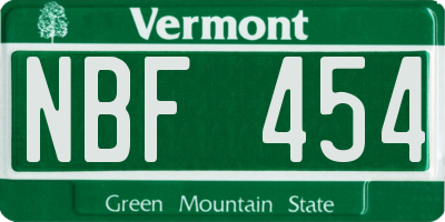VT license plate NBF454