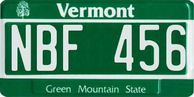 VT license plate NBF456