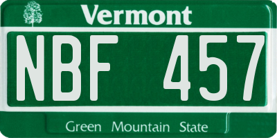 VT license plate NBF457