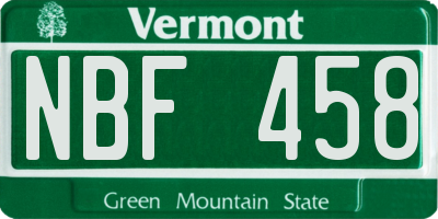 VT license plate NBF458