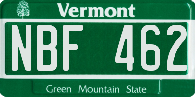 VT license plate NBF462