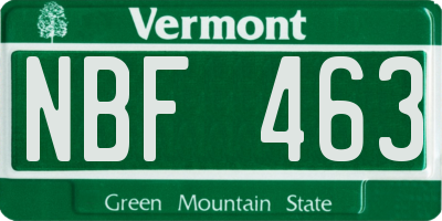 VT license plate NBF463