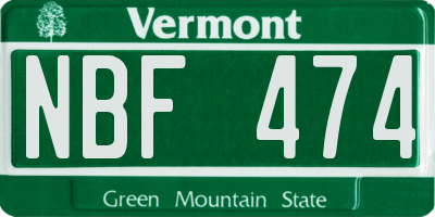 VT license plate NBF474