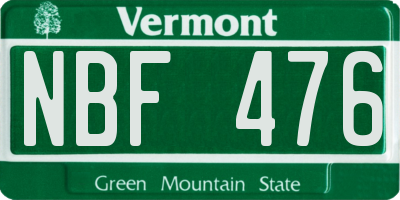 VT license plate NBF476