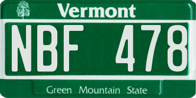 VT license plate NBF478
