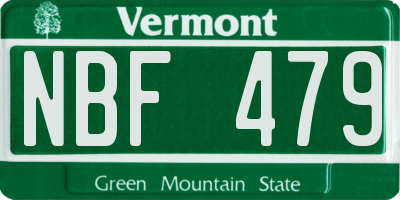VT license plate NBF479