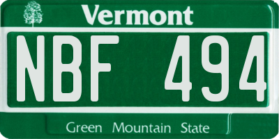 VT license plate NBF494