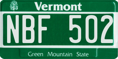 VT license plate NBF502