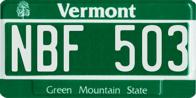 VT license plate NBF503