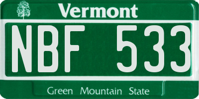 VT license plate NBF533