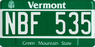 VT license plate NBF535