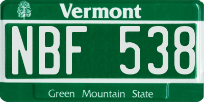 VT license plate NBF538