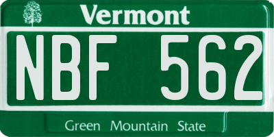 VT license plate NBF562