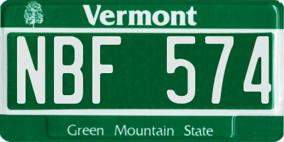 VT license plate NBF574