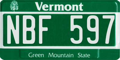 VT license plate NBF597