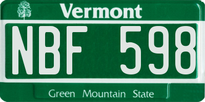 VT license plate NBF598